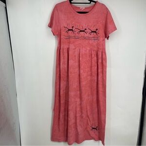 Vintage Y2K Cactus Bay Lynee Cat Dress Womens Medium Pink Art Tshirt Dress Midi